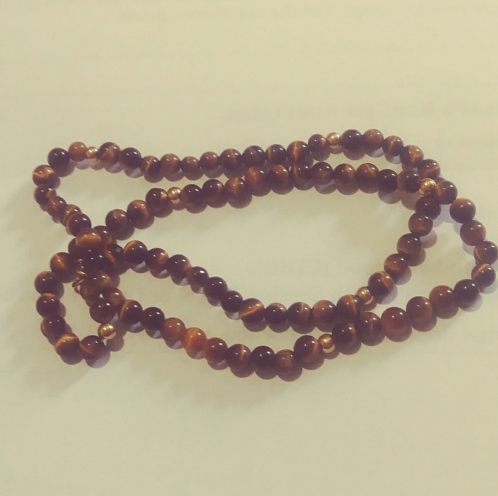 🌠14k gold beaded Tigers Eye Necklace 15"🌠